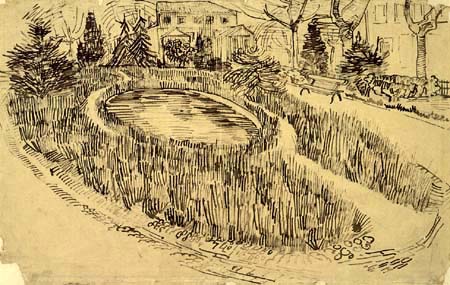 Vincent van Gogh - Park mit Teich vor dem gelben Haus