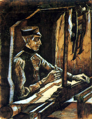 Vincent van Gogh - A weaver at the loom, profile to the right