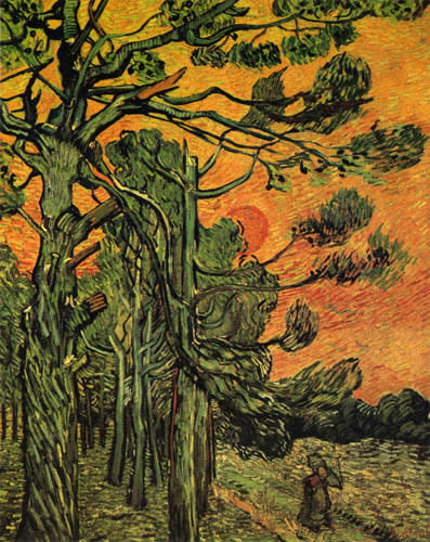 Vincent van Gogh - Pinos en la puesta del sol