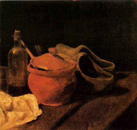 Vincent van Gogh - Still life with clay pot, bottle and clogs