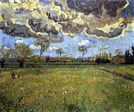 Vincent van Gogh - Prado de flores y cielo de tormenta