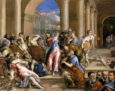 Greco El (Doménikos Theotokópoulos) - Jésus souligne les changeurs d'argent du Temple