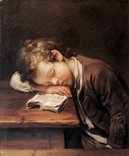 Jean-Baptiste Greuze - A schoolboy sleeping on his book