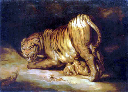 Johann Georg de Hamilton - A tigress protecting her cubs from a snake