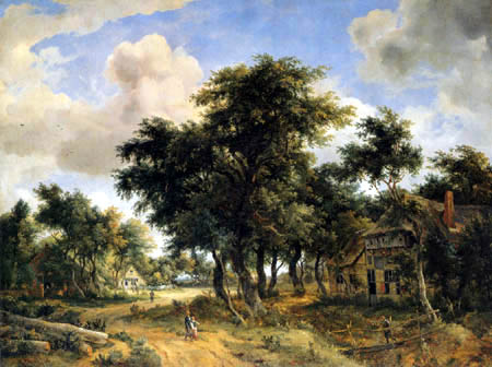 Meindert L. Hobbema - Village route under trees