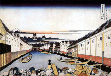 Katsushika Hokusai - Fujiyama and the Edo Castle seen from Nihonbashi