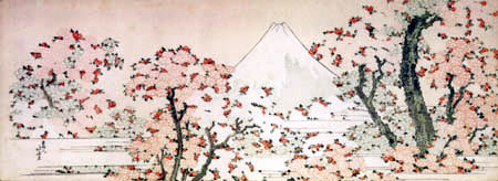 Katsushika Hokusai - Vista al Monte Fuji con flores de cerezo