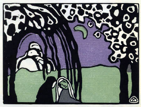 Wassily Wassilyevich Kandinsky - Two women in the moonlight landscape