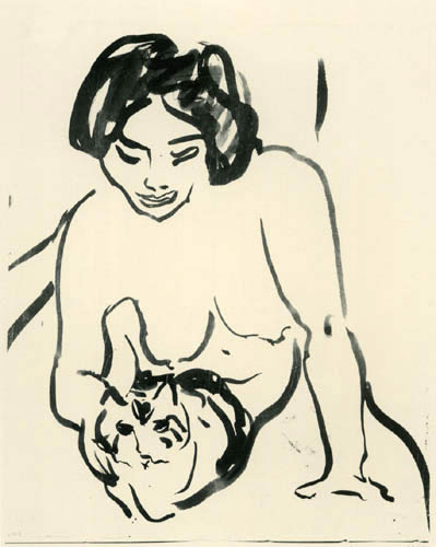 Ernst Ludwig Kirchner - Sitzender weiblicher Halbakt mit Katze