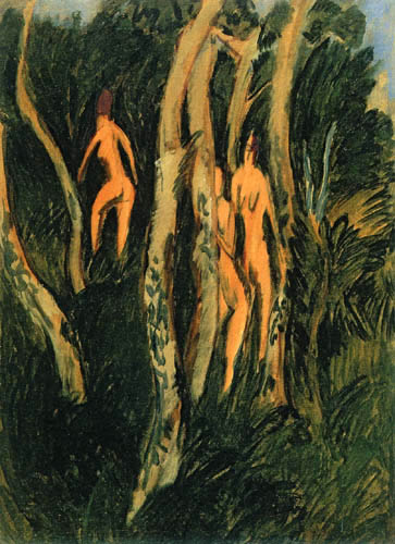 Ernst Ludwig Kirchner - Desnudos en el bosque en la playa de Fehmarn