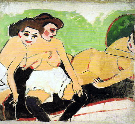 Ernst Ludwig Kirchner - Three women on a black sofa