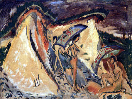Ernst Ludwig Kirchner - Fehmarndüne mit Badenden unter Japanschirmen