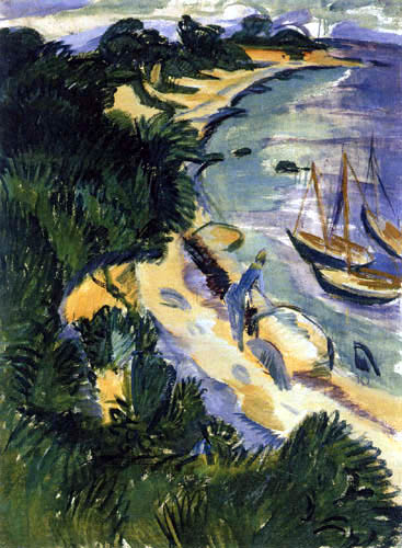 Ernst Ludwig Kirchner - La côte de Fehmarn avec des bateaux