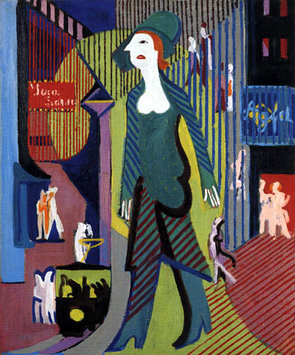 Ernst Ludwig Kirchner - A woman walks on a night street