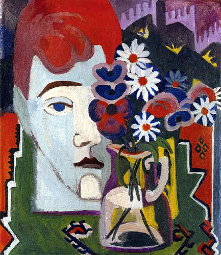 Ernst Ludwig Kirchner - Tête avec des fleurs