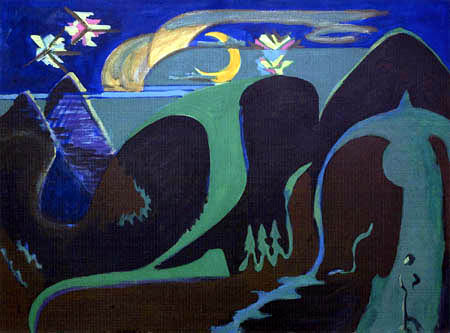 Ernst Ludwig Kirchner - Paysage nocturne en vert et noir