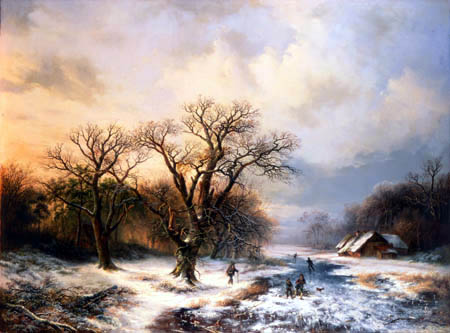 Barend Cornelis Koekkoek - A Winter Landscape with Skaters