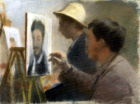 Peder Severin Krøyer - Oscar Björck and Eilif Peterssen Painting Georg Brandes