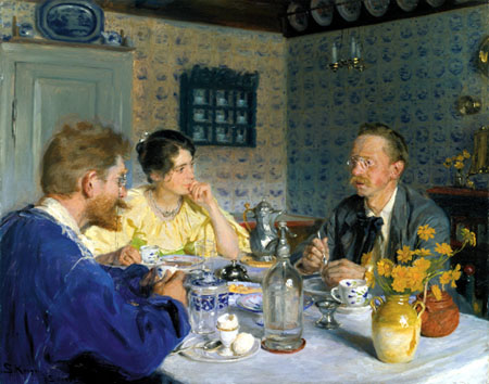 Peder Severin Krøyer - Ein Mittagessen, Der Künstler, seine Frau und der Schriftsteller Otto Benzon