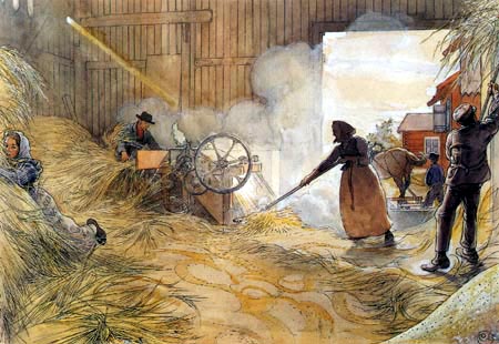 Carl Olof Larsson - Das Dreschen des Getreides