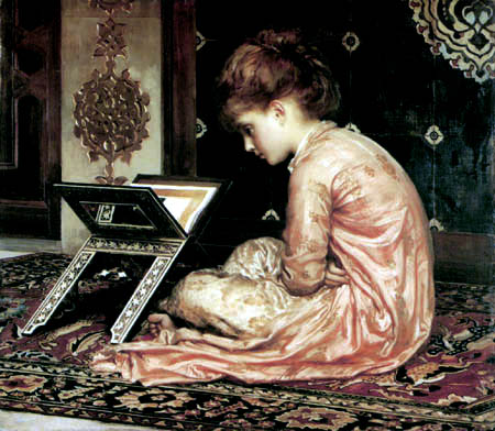 Frederic Leighton - Une petite fille lit un livre