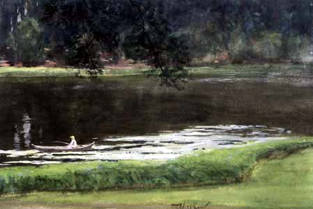 Walter Leistikow - Un lac avec un pêcheur dans le bateau
