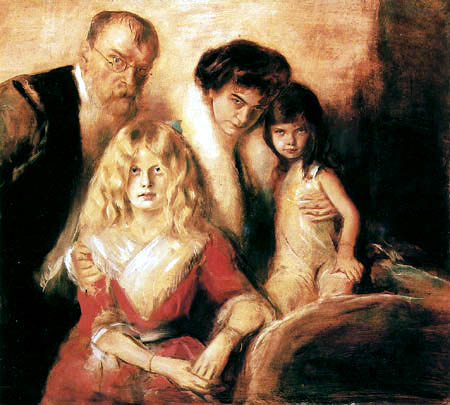 Franz von Lenbach - Autorretrato con esposa e hijas