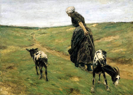 Max Liebermann - Old woman with shegoats in the dunes