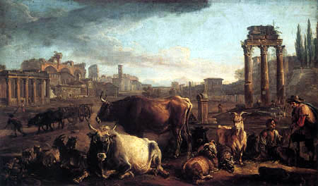 Andrea Locatelli - Shepherds resting with their Cattle