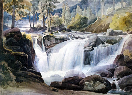 August Lucas - Mountain landscape with Waterfall