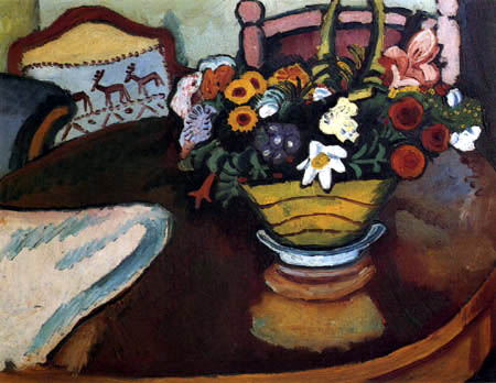 August Macke - Still Life with Stag Cushion and Bouquets