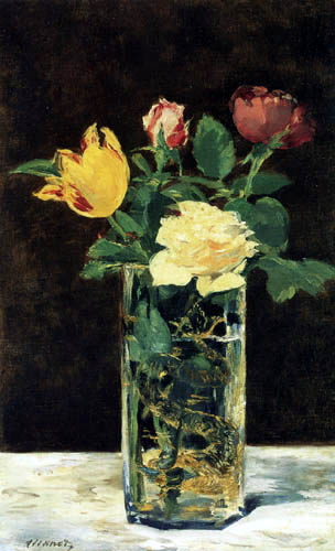 Edouard Manet - Rosas and tulipáns en un florero