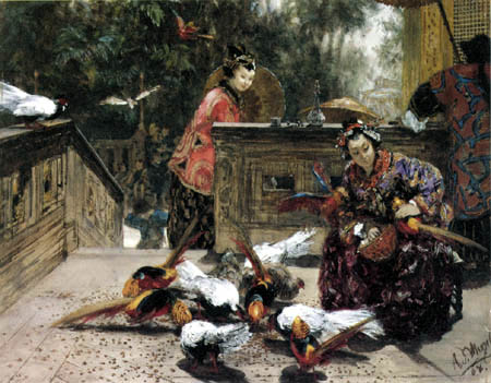 Adolph von (Adolf) Menzel - Chinese with pheasants