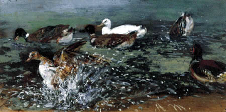 Adolph von (Adolf) Menzel - The ducks in the water