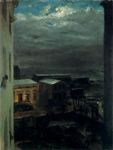 Adolph von (Adolf) Menzel - View of the train station in moonlight