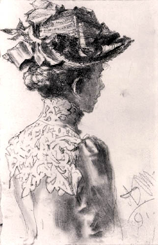 Adolph von (Adolf) Menzel - Junge Frau mit Hut