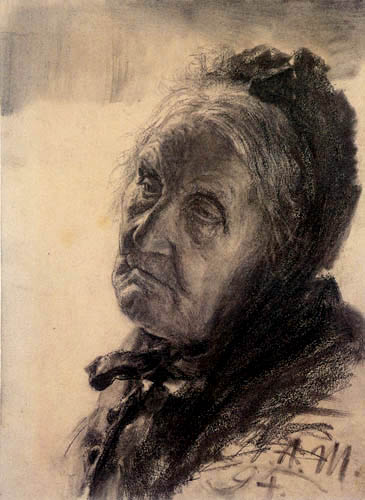 Adolph von (Adolf) Menzel - Portrait d'une vieille femme