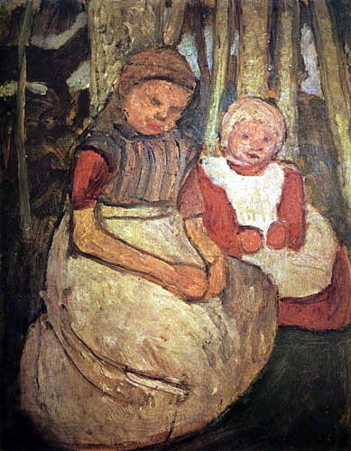Paula Modersohn-Becker - Zwei sitzende Mädchen im Birkenwald