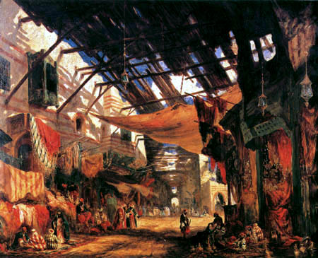 William James Muller - The carpet bazaar in Cairo