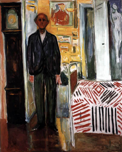 Edvard Munch - Selbstporträt zwischen der Standuhr um dem Bett