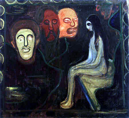 Edvard Munch - Fille et trois têtes d'hommes