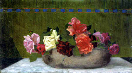 Fritz Overbeck - Une coupe d'étain avec des roses