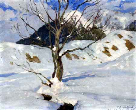Fritz Overbeck - Tree in snow, Davos