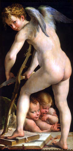 Il  Parmigianino (Girolamo Francesco M. Mazzola) - Cupid carving a bow