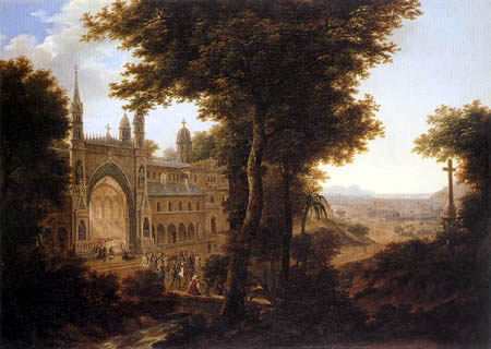 Georg Johann Primavesi - Landscape with neo-Gothic architecture