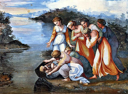 Raffaelo Rafael Sanzio (Rafael de Urbino) - Moisés es rescatado del río