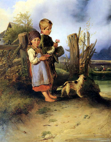 Johann Matthias Ranftl - Enfants de fermier au bord du lac