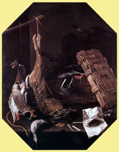 Giovanni (Giovan Battista) Recco - Jagdbeute mit Ente und Hase