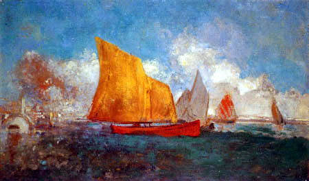 Odilon Redon - Sailboats in a bay