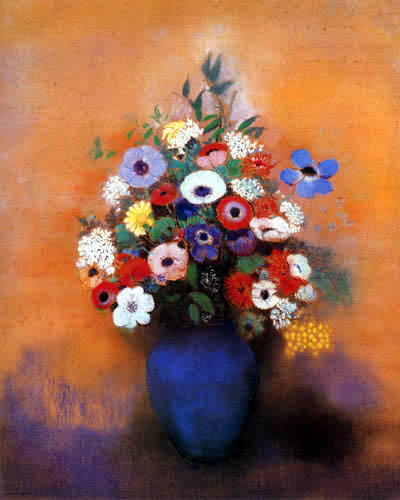 Odilon Redon - Mimosas and anemones in a blue glass